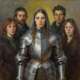a portrait of a female knight shaman, oil on canvas, by enki bilal and denis sarazhin and jeffrey catherine jones