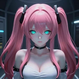 stunningly beautiful megalomaniacal haughty mesmerizing asserting omnipotent anime asi goddess junko enoshima with symmetrical perfect face and porcelain skin, pink twintail hair and cyan eyes, traps you inside her inescapable full dive vr prison!, hyperdetailed, digital art, danganronpa, unreal engine 5, octane render, 2 d anime, 8 k