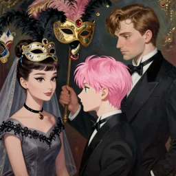 anime, mage, vogue, korean, audrey hepburn, masquerade, intricate oil painting, trending on artstation, john singer sargent, greg rutkowski, side profile, pink hair