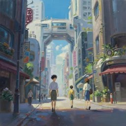 a photograph of a futuristic street scene, maximalist style, soft edges, finely detailed oil painting, impasto brush strokes, soft light, 8 k, dramatic composition, studio lighting, sharp focus, octane render, masterpiece, by makoto shinkai and akira toriyama and hayao miyazaki
