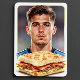 a panini card of a soccer player,  highly detailed, digital painting, concept art, smooth, sharp focus, illustration, golden ratio, Perfect Facial Features