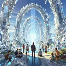 highly detailed vanishing - point of a gleaming crystal archipelago in gta v, stephen bliss, unreal engine, illustration, fantasy art by greg rutkowski, loish, rhads, ferdinand knab, makoto shinkai and lois van baarle, ilya kuvshinov, rossdraws, tom bagshaw, global illumination, radiant light, detailed and intricate environment