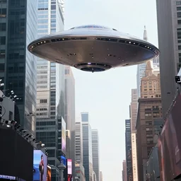 a still of a real ufo landing in times square. 4 k, professional photo.