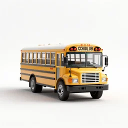 miniature school bus, clean 3d render, octane render, isolated on a pure white background, centered, entire object in frame, sharp focus, soft studio lighting
