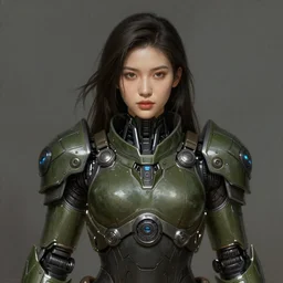 a professional painting of a beautiful young female, clothed in cybernetic military armor, olive skin, long dark hair, beautiful bone structure, symmetrical facial features, intricate, elegant, digital painting, concept art, smooth, sharp focus, illustration, from StarCraft by Ruan Jia and Mandy Jurgens and Artgerm and William-Adolphe Bouguerea