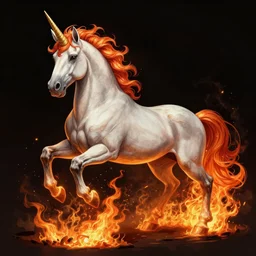 unicorn in fire, detailed illustration, digital art, overdetailed art, concept art,dan mumford, Greg Rutkowski, trending on artstation