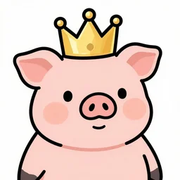 cute pig wearing a gold crown, Robert Crumb style