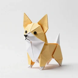 origami corgi, high detail photograph, full body, isolated on a pure white background, centered, entire subject in frame, sharp focus, soft studio lighting