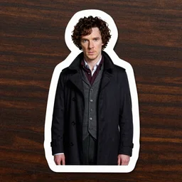 dye cut sticker of benedict cumberbatch as sherlock, wearing a black coat
