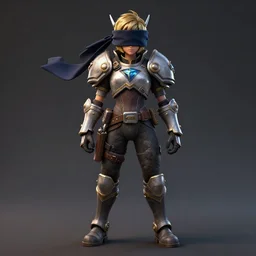 full body shot of 2B with a large blindfold as a Starcraft 2 commander, highly-detailed