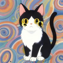 yoshitaka amano illustration of a cat, abstract patterns in the background, satoshi kon anime, noisy film grain effect, highly detailed, renaissance oil painting, weird portrait angle, blurred lost edges, three quarter view