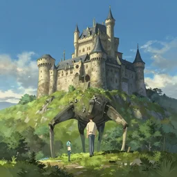 a castle on a hill that walks on four legs, key visual, conceptart, ambient lighting, highly detailed, digital painting, artstation, concept art, sharp focus, by makoto shinkai and akihiko yoshida and kris kuksi
