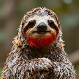a sloth with tiger stripes and a big red beard