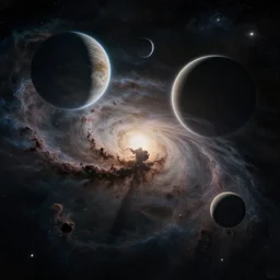 space, planets, expansive views of space, nebula, inspired by greg rutkowski and Keith Mallett, digital art, extremely moody lighting, glowing light and shadow, atmospheric, shadowy, cinematic