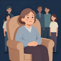 an eighty year old woman with brown hair sitting in an armchair. clean cel shaded vector art. shutterstock. behance hd by lois van baarle, artgerm, helen huang, by makoto shinkai and ilya kuvshinov, rossdraws, illustration, art by ilya kuvshinov