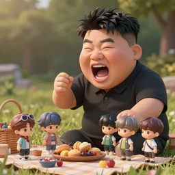 kim jong un doll screaming and having a lovely picnic with bts boy band dolls octane render