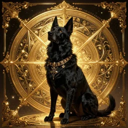Black dog, Dark Souls 3 themed, insanely detailed and intricate, golden ratio, elegant, ornate, luxury, elite, ominous, haunting, matte painting, cinematic, cgsociety, James jean, Brian froud, ross tran, Laputa, vivid and vibrant