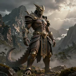 18mm lens, costume design made by complexity, sophisticated composition, old masters light composition, procedurally generated, drama creature character posing for concept art, dramatic mountains behind, substance designer, PBR, HD, Ultra detailed, hyperrealistic, megascans, volumetric light, concept by master artist, made in paint tool SAI2, trending pixiv aesthetic face