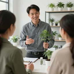 car salesman pitching bad cannabis to an unsuspecting customer