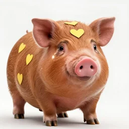 still photo of a brown piggy with hearts on it that are yellow, highly detailed, photorealistic portrait, bright studio setting, studio lighting, crisp quality and light reflections, unreal engine 5 quality render