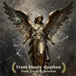 fantasy painting of winged bronze angel surrounded by cobwebs, illustration painting, frank frazetta daarken