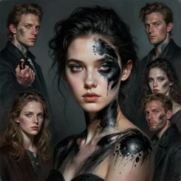 stylized portrait by aykutmakut of an artistic pose, composition, young cute serious fancy lady with black paint in her face, cinematic moody colors, realistic shaded, fine details, realistic shaded lighting poster by ilya kuvshinov, magali villeneuve, artgerm, jeremy lipkin and michael garmash and rob rey