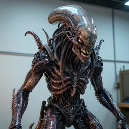 photo taken of an epic intricate, ultra detailed, super realistic gritty, wet, slimy, lifelike sculpture of a nightmarish hellish alien tentacle dreadlocks creature created by weta workshop, zoomed in shots, photorealistic, sharp focus, white wall coloured workshop, cold blueish colour temperture, f 0. 4, face centred, golden ratio, golden hour