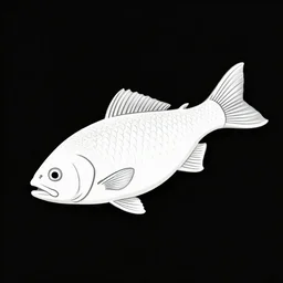 illustration vector fine line art of a white fish on a full black background, very simple