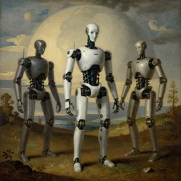 robotic dreams of the world beyond, painted by hieronymus bosch