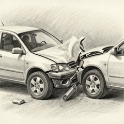 car crash, pencil drawing