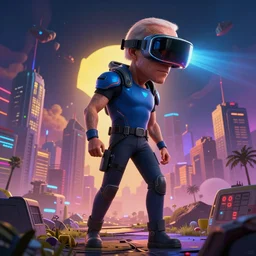 Joe Biden enters the metaverse, cyberpunk, striking, colorful, impactful, artstation