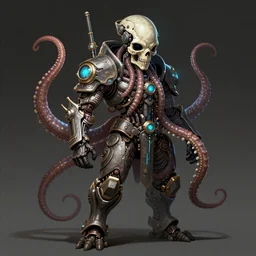 a biopunk skull face octopus cyborg warrior, apex legends character art, intricate and ornate alien technology, bioluminescence, bloom, dim rim lighting, by victor grasso and scott musgrove, anton h. r. giger and tooth wu, digital illustration, concept art, cg society