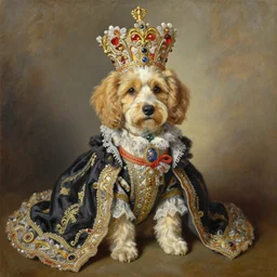 big tower greg hildebrant fancy rococo baroque regal puppy oil painting high quality award winning clothed in fancy garb