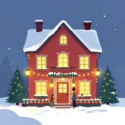 a beautiful house decorated for christmas. warm light, snow on the ground. clean cel shaded vector art. shutterstock. behance hd by lois van baarle, artgerm, helen huang, by makoto shinkai and ilya kuvshinov, rossdraws, illustration, art by ilya kuvshinov
