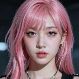 portrait of a beautiful cyberpunk 20-year-old woman with pink hair by Mario Testino, but as photo, ca. 2055, close up, detailed, award winning, 82 mm sigma art