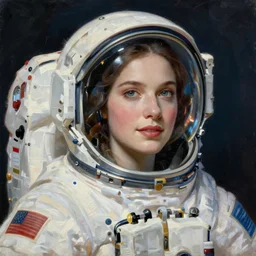 a fine art painting of an veatiful female astronaut in the style of Phil noto