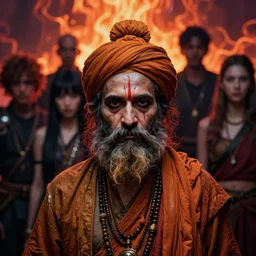 dark cyberpunk hindu sadhu, depth of field, by francis bacon, by ayami kojima, by amano, by karol bak, greg hildebrandt, by mark brooks, by alex grey, by zdzisław beksinski, by takato yamamoto, radiant colors, ultra detailed, high resolution, wrapped thermal background