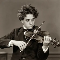 young albert einstein with black hair playing violin, 1920's photo