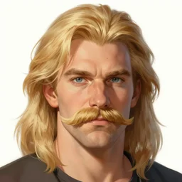 massive blond athlete with a blond mustache, art by studio ghibli and j. c. leyendecker and greg rutkowski and artgerm and ilya kuvshinov, portrait, d & d, fantasy, highly detailed, digital painting, headshot, trending on artstation, concept art, sharp focus, illustration