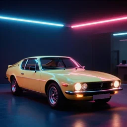 designed by  Giorgetto Giugiaro stylized poser of a single 1972  Citroen AMC AMX/3, neon lights, ektachrome photograph, volumetric lighting, f8 aperture, cinematic Eastman 5384 film