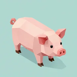 low poly pig, isometric view, blank background