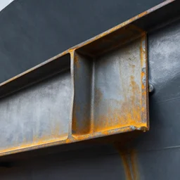 metal structure of industrial ship, view of steel t beam detail, grunge, oxide, old