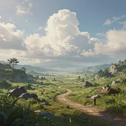 a unreal engine scene, concept art, hyperrealistic, trending on artstation, high quality, highly detailed, breathtaking landscape, path traced, clouds, soft lighting, soft colors, digital art, serene landscape, 8 k hdr, octane render, unreal engine 5, hdr fanart arstation by ian pesty and alena aenami artworks in 4 k