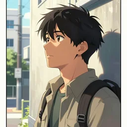 japanese poster art inspired comic book panel about an outdoorsy guy who likes looking at the exterior of urban infrastructure. very classy poster art, big letters on flags, hyperrealistic, very detailed, historic photos, taken by henri cartier bresson