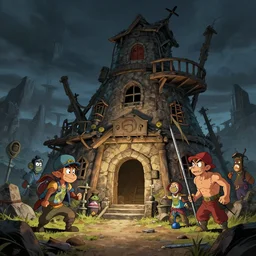 photo cartoon illustration comics manga painting of old mine : 6 fantasy, digital painting, unreal engine, 8 k, volumetric lighting, contrast