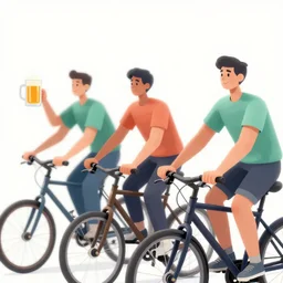 bicycle crew with large beers in hand