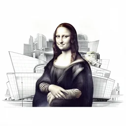 Walt Disney Concert Hall, Los Angeles, California painted by Leonardo da Vinci, line drawing,