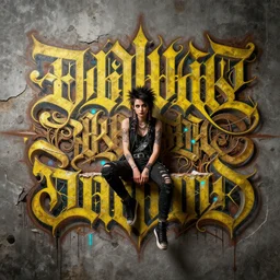 highly detailed matte painting, of punk girl sitting on maximalist 3 d calligraphy graffiti tag light eroding grey walls, by atey ghailan, by greg rutkowski, by greg tocchini, by james gilleard, by joe fenton, by kaethe butcher, yellow, brown, black and cyan mystical color scheme, grunge aesthetic, octane render