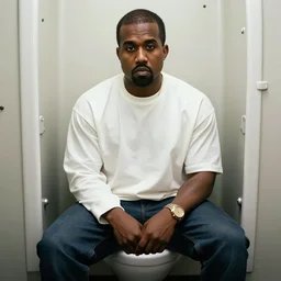 kanye west sitting in a public toilet