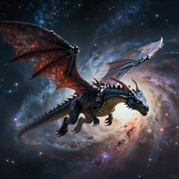 alien dragon flying through outer space, epic nebula, dan seagrave art